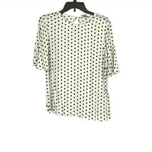 A New Day Women X-Small XS Blouse Flare Short Sleeve Polka Dot T-Shirt White NEW